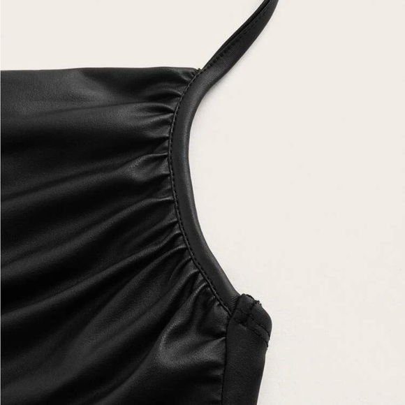 Draped Front Crisscross Backless faux Leather Cami Top - Picture 5 of 6